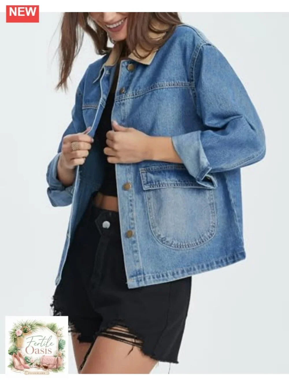 Oversized Denim Jacket Shacket with Pockets